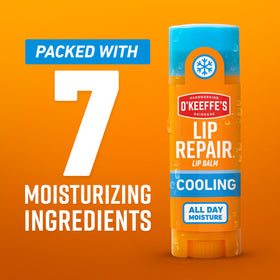 O'Keeffe's applying balm to lips demonstrating instant cooling and comfort