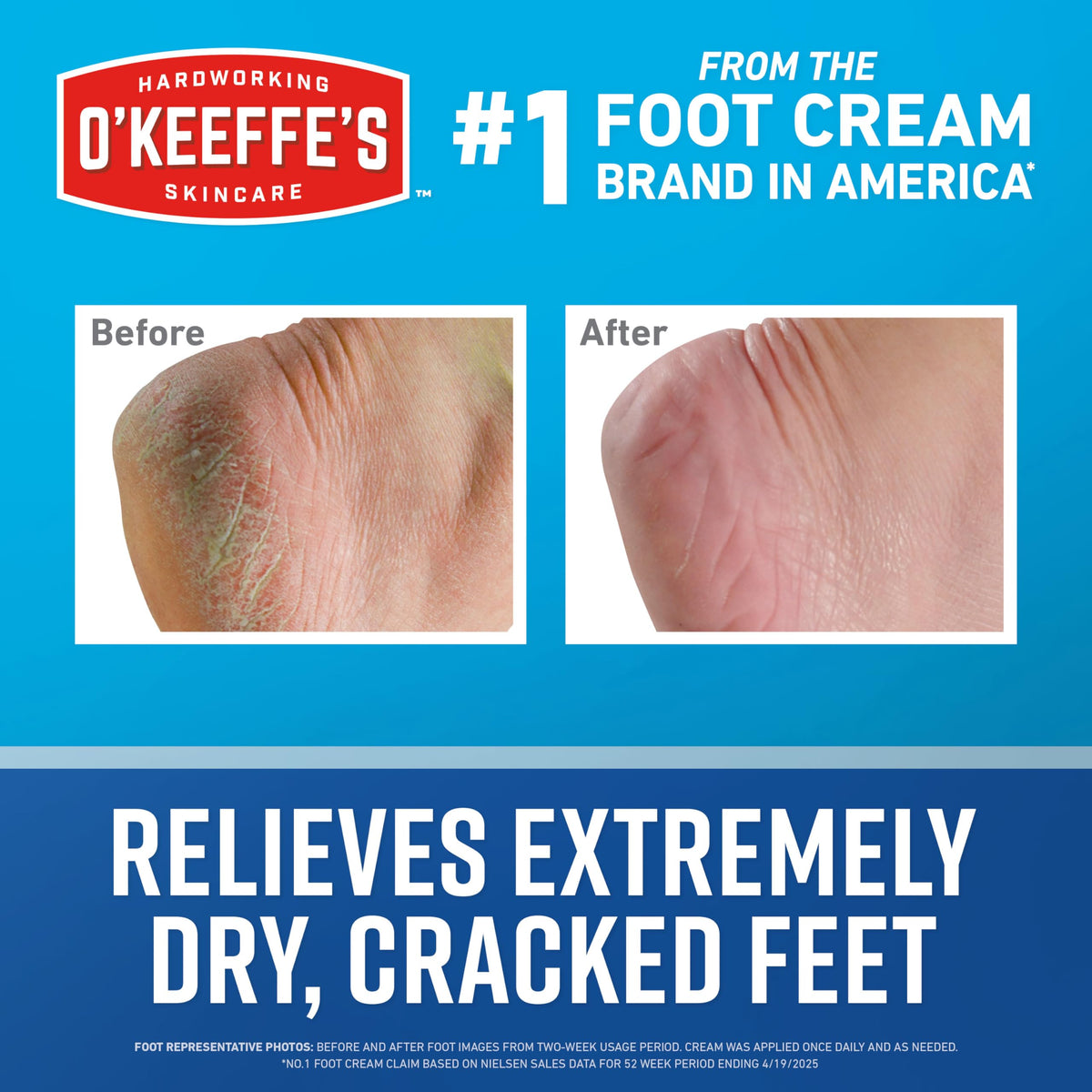 O'Keeffe's tube cap and cream texture close-up demonstrating non-greasy formula
