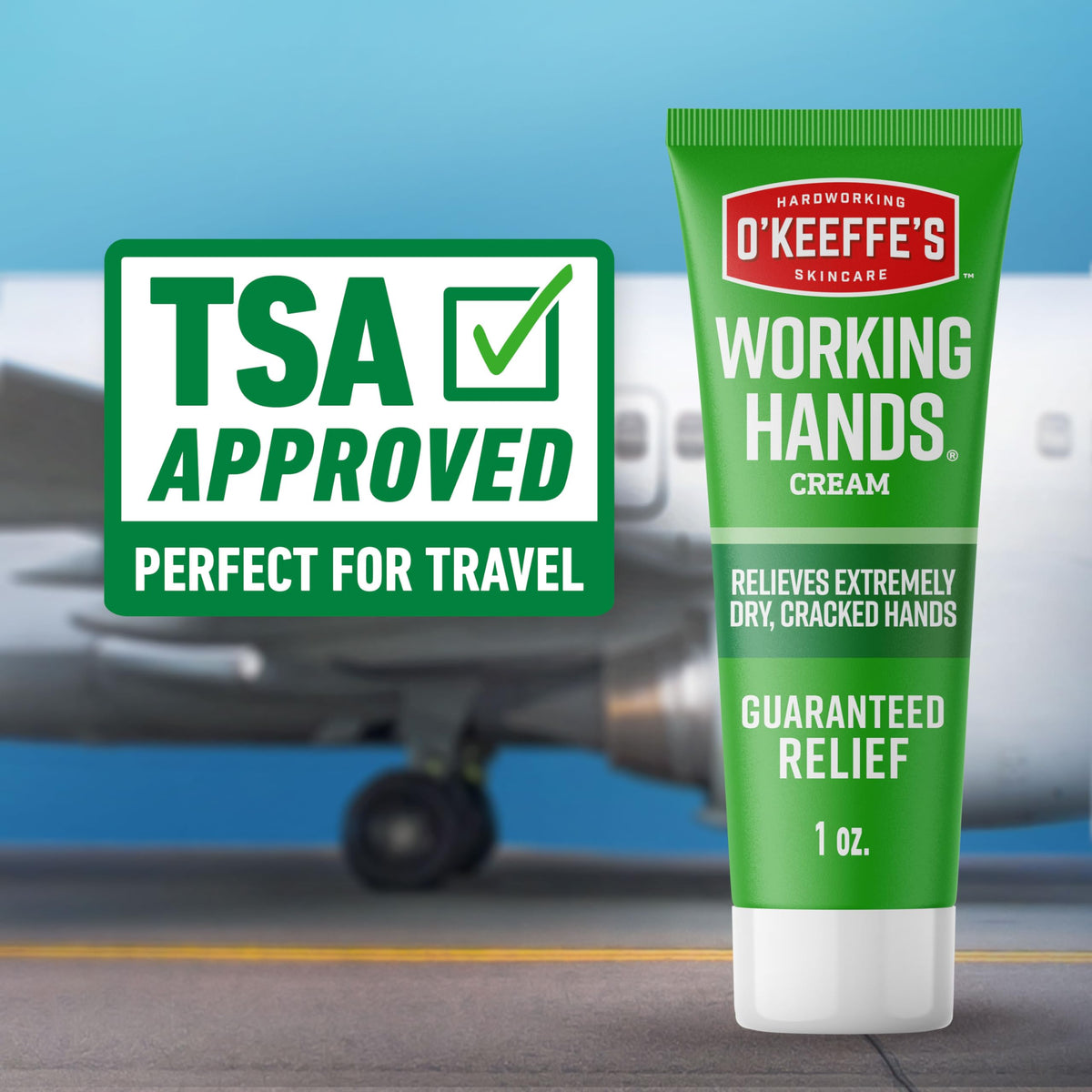 O'Keeffe's label close-up revealing unscented, hypoallergenic product features