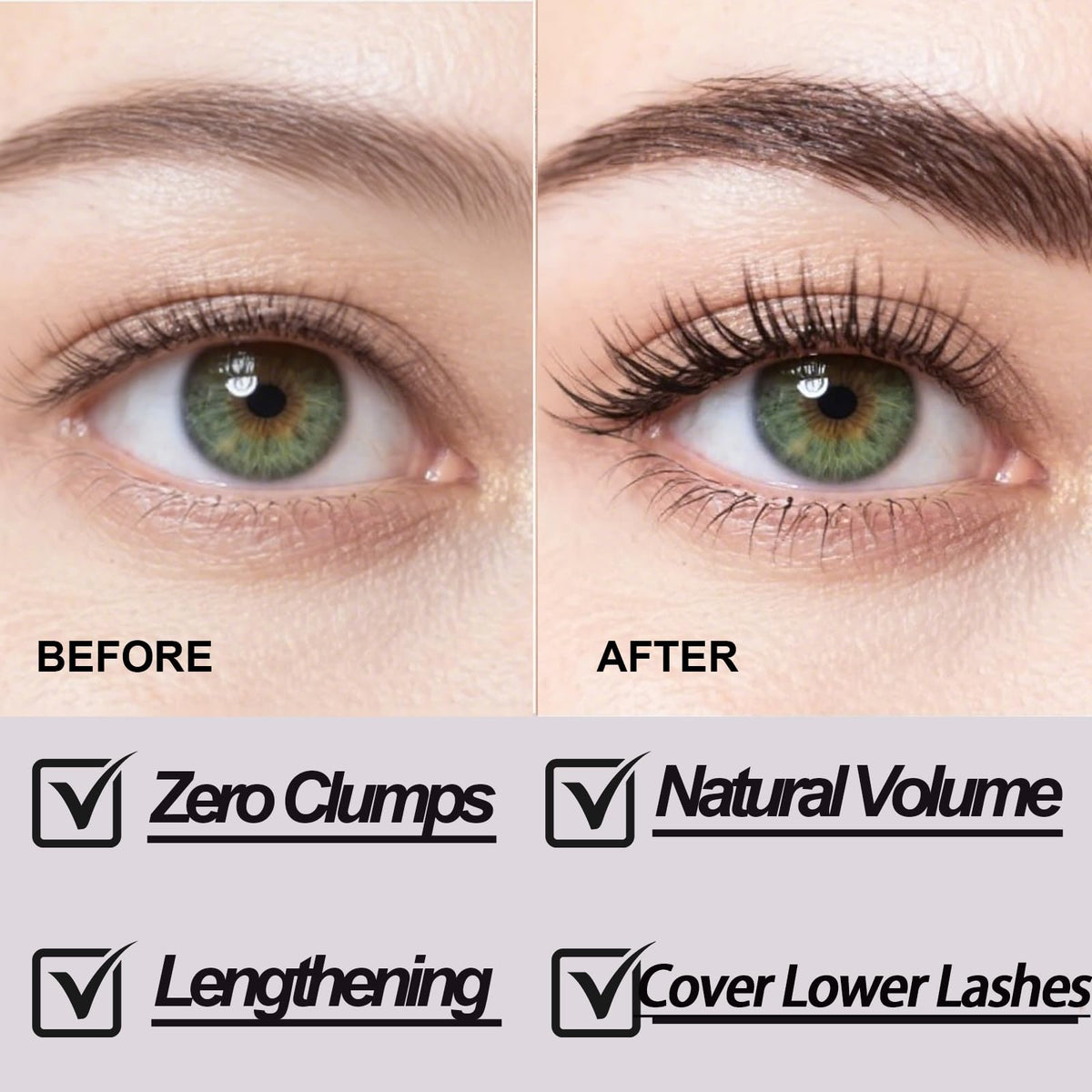 Okerker before and after lashes showing separation and length