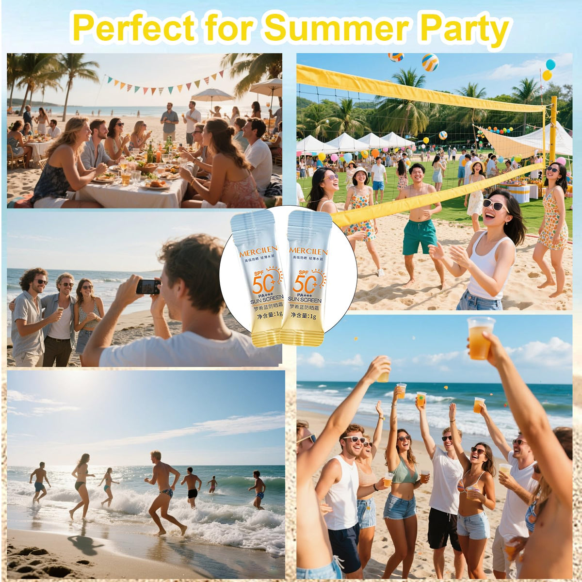 Okerker outdoor party scene with guests using tubes showing gifting convenience