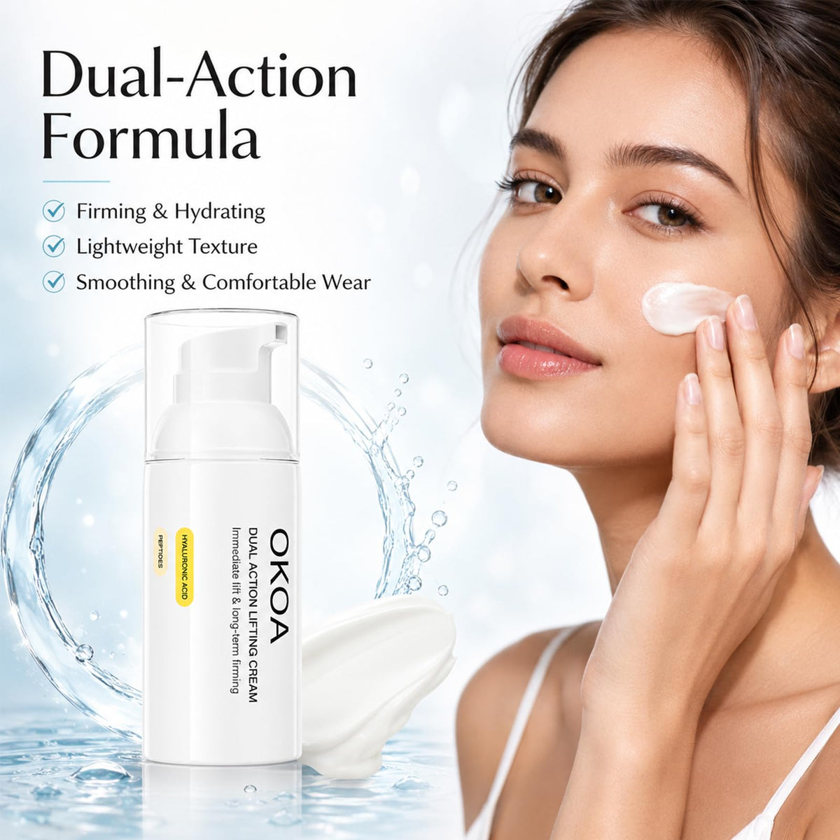 OKOA Cream being applied on hand demonstrating fast absorption and hydrated finish