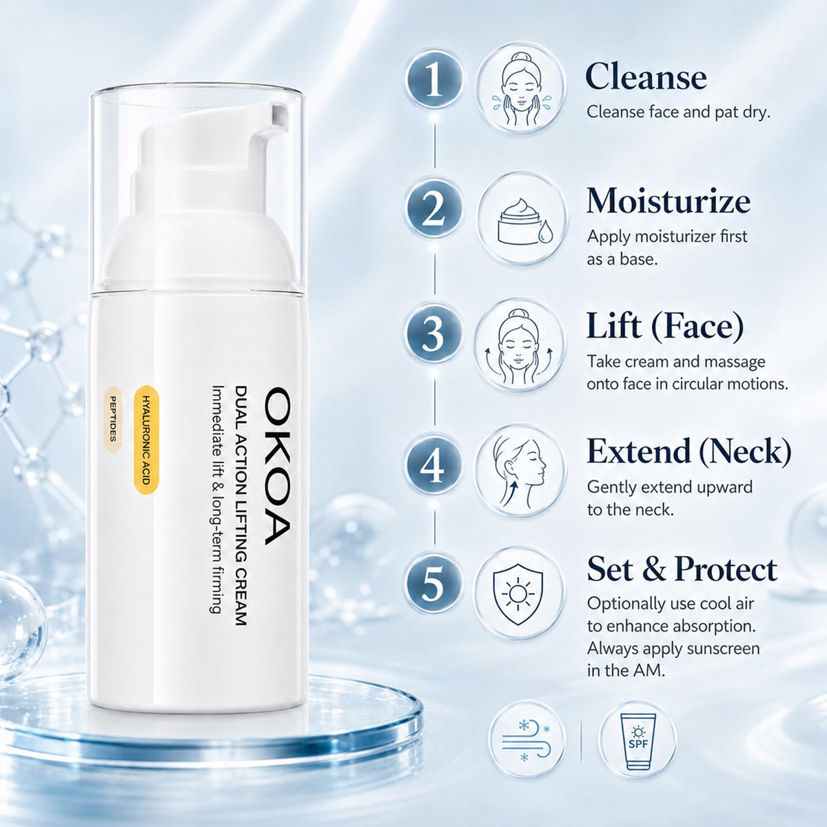 OKOA Cream on bathroom shelf in lifestyle setting suggesting daily routine compatibility