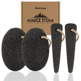 ÖkoStamm front packaging showing four pumice stones and box, travel-ready benefit