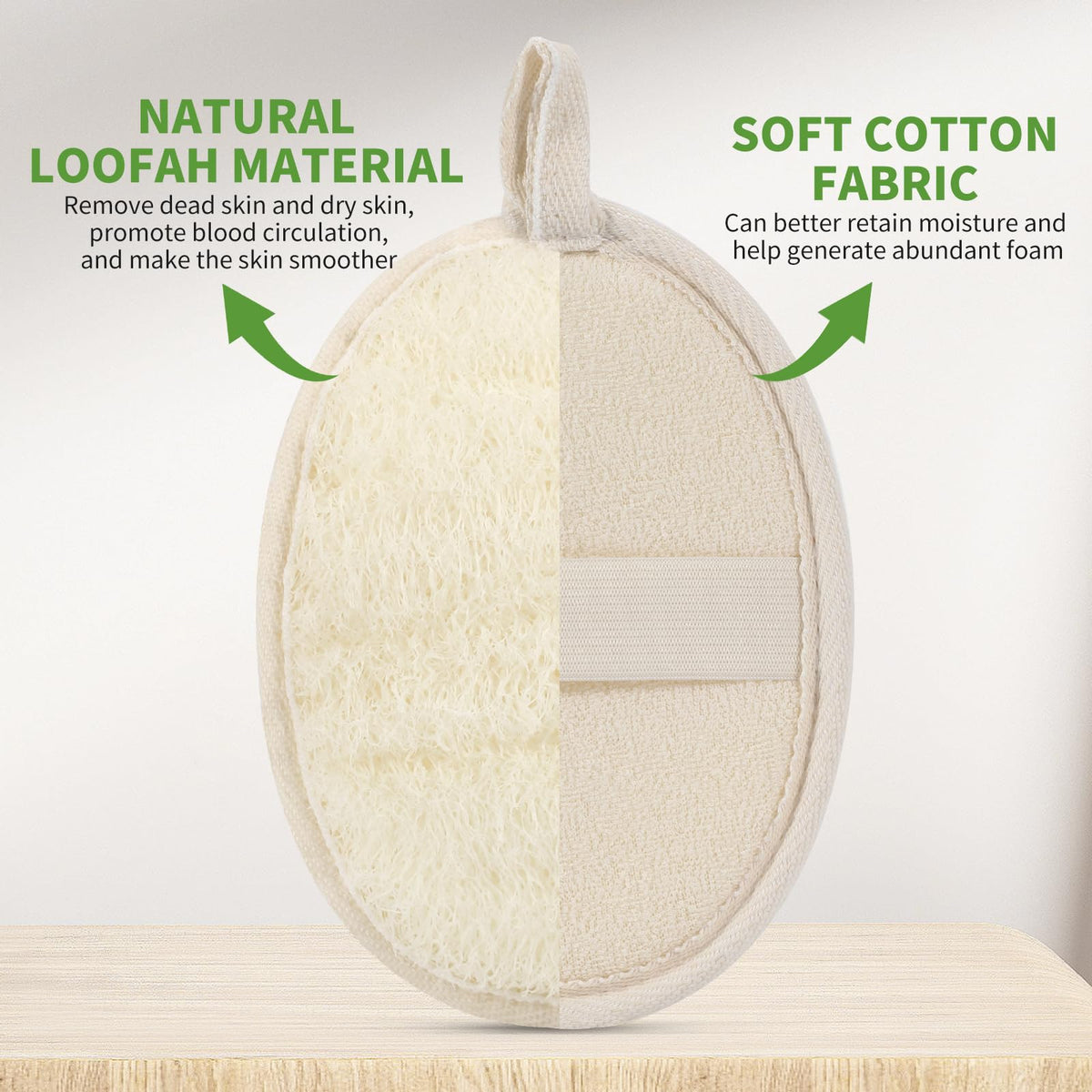 ÖkoStamm loofah in hand illustrating comfortable palm-sized control