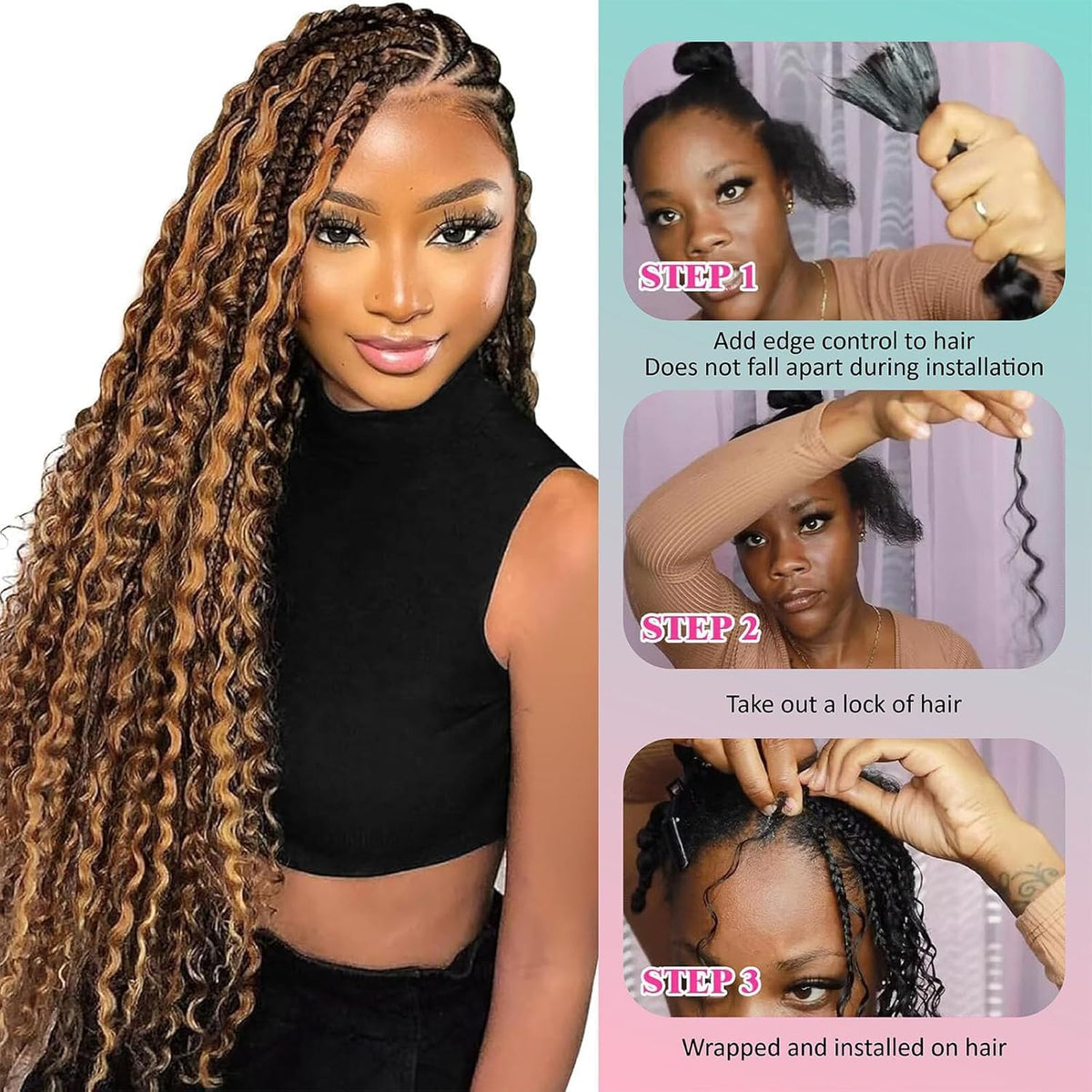 OKVOKV braided boho hairstyle in use demonstrating natural movement and blended highlights