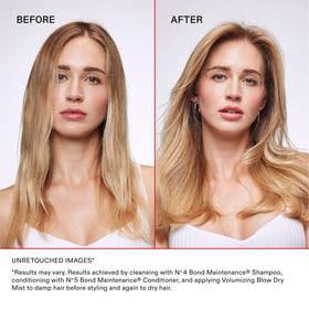After blowout hair with smooth, bouncy results using Olaplex mist for soft volume