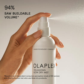 Olaplex bottle beside blow dryer and round brush, suggests efficient salon-style styling