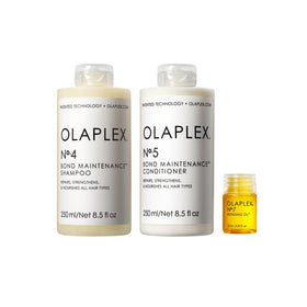 Olaplex front packaging of Wash and Shine kit showing all three bottles and clear styling benefits