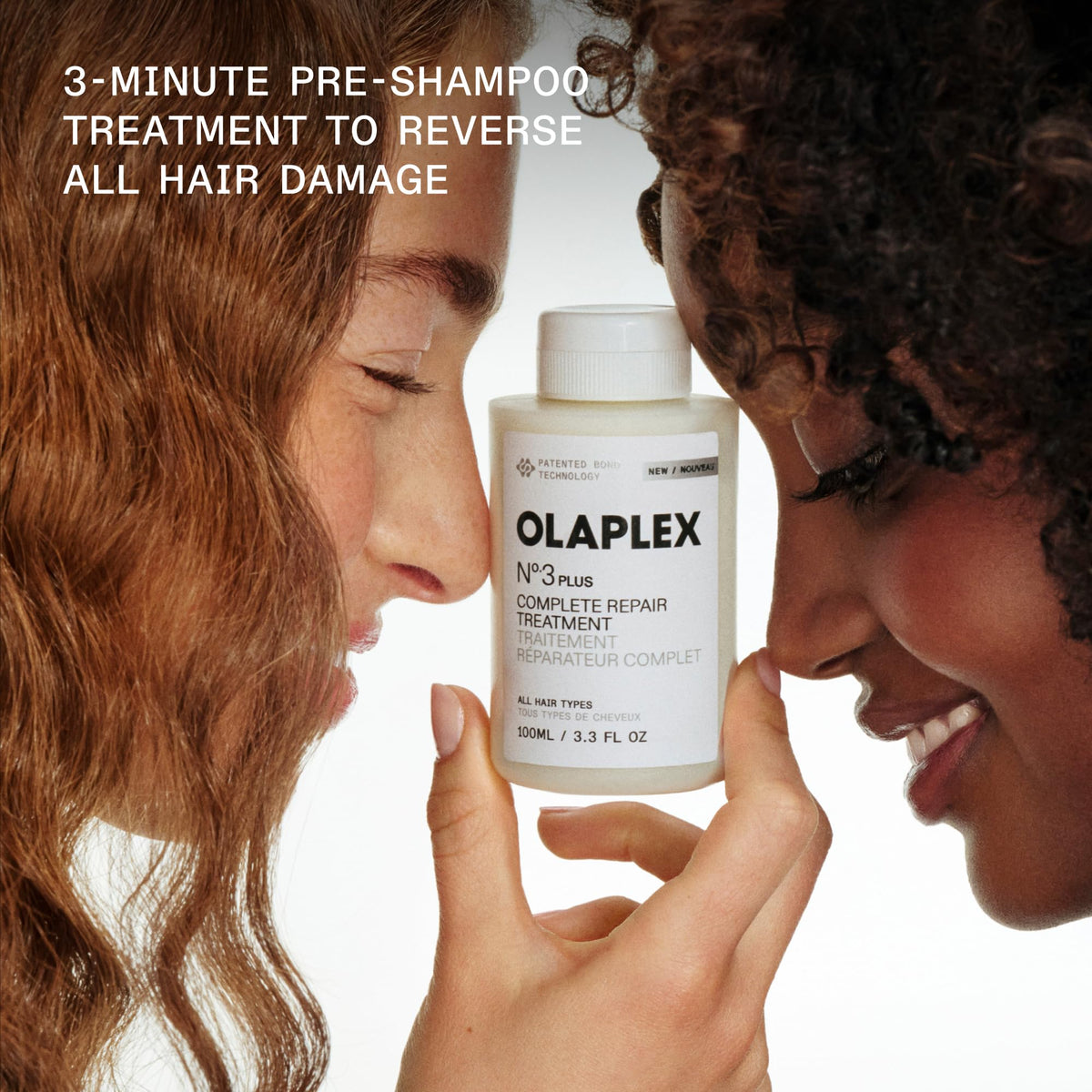 Olaplex N°.3PLUS dispensed from pump highlighting quick three-minute use benefit