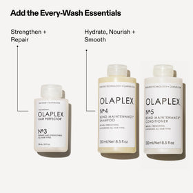 Droplet of Olaplex No.3 on fingertip showing formula clarity and concentrated repair performance