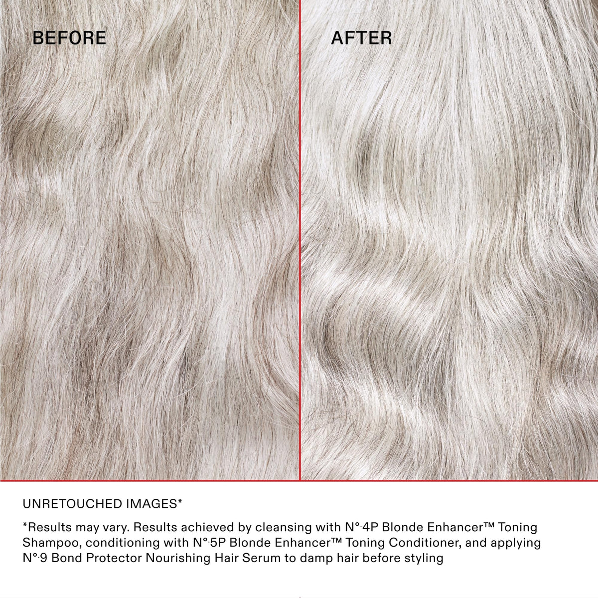 Color swatch from yellow to cool blonde showing Olaplex toning effect