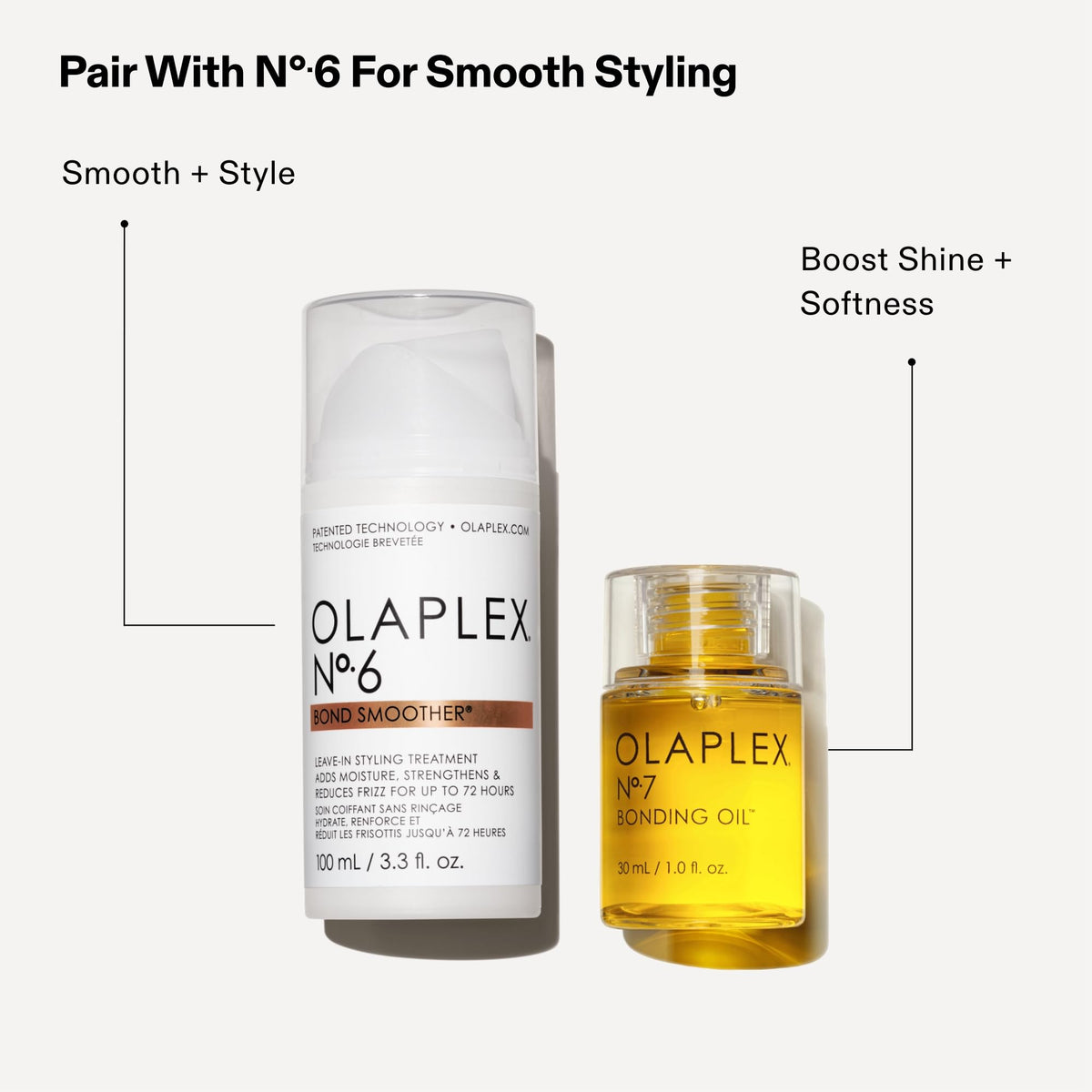 before and after of hair ends after Olaplex No.7 showing reduced frizz and improved shine