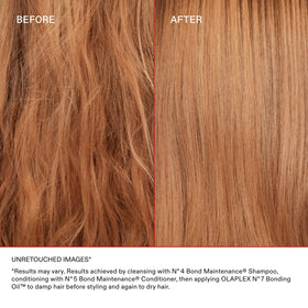ingredients label of Olaplex No.7 highlighting coconut-derived emollient and vitamin E benefits
