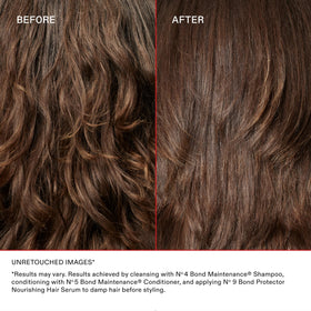 Olaplex No.9 before and after strands showing reduced tangles and smoothness