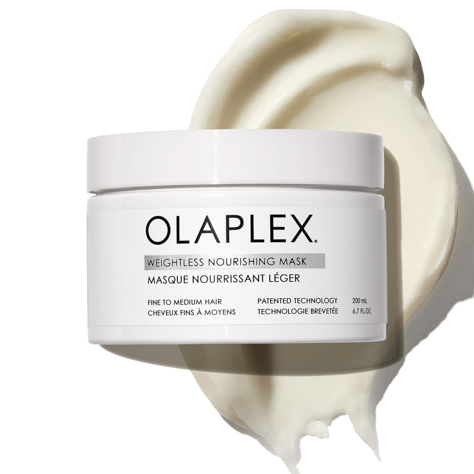 Olaplex front bottle shot showing product label and clear packaging benefit lightweight volume