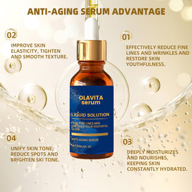 Close-up of Olavita Serum label and ingredients, highlights antioxidant vitamins
