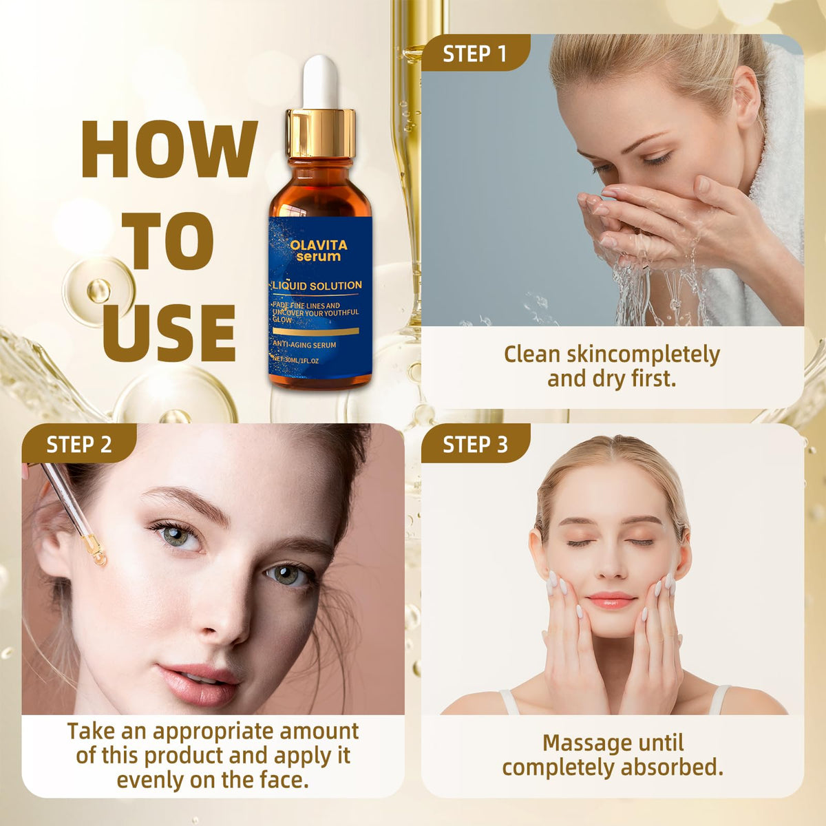 Olavita Serum on bathroom counter in routine setting, supports daily skincare use