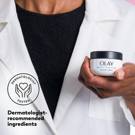 Olay cream on bathroom counter implying everyday routine convenience