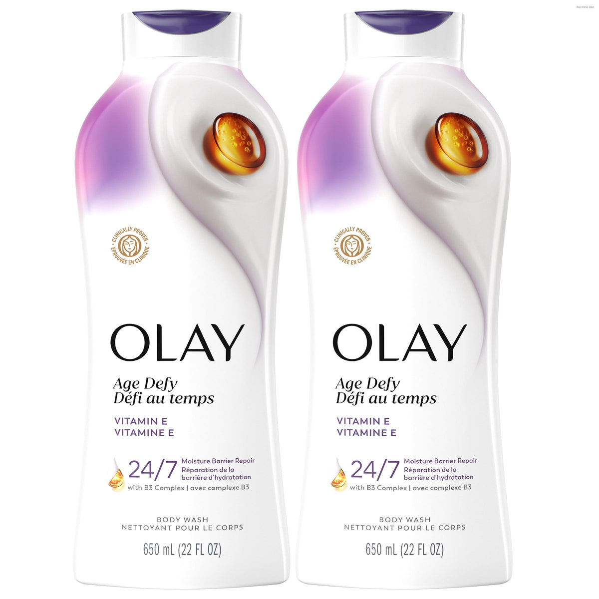 Olay front bottle showing Age Defy packaging and moisturizing benefit
