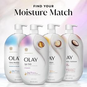 Olay body wash paired with Olay lotion portraying a complete hydration routine