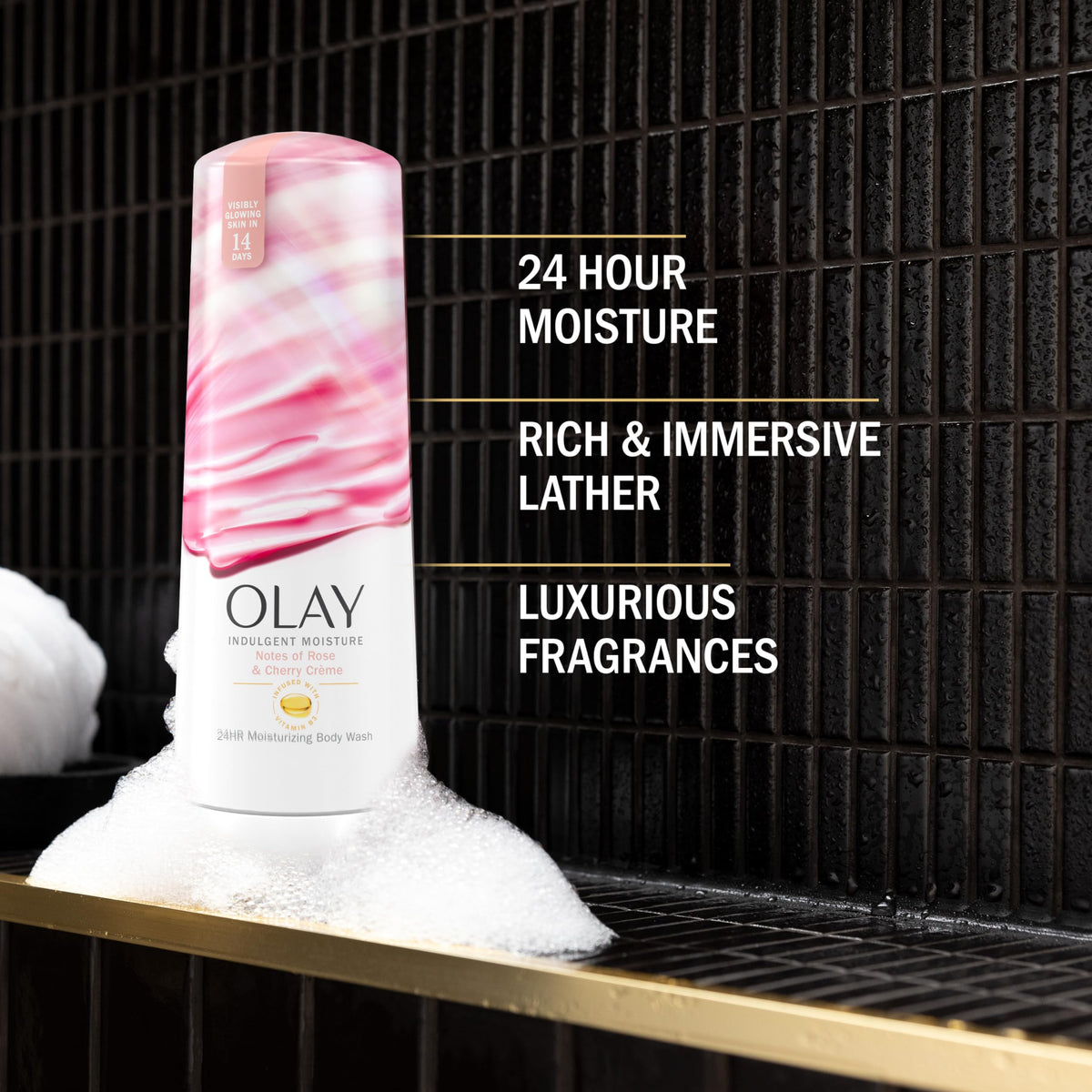 Olay back label highlighting ingredients and usage directions benefit