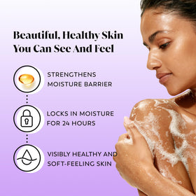 Close-up of Olay bar creamy lather texture demonstrating gentle conditioning