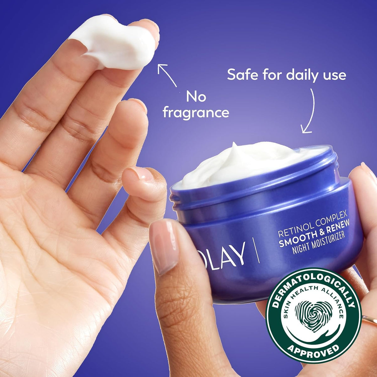 Olay before-and-after visual showing brighter, more even tone