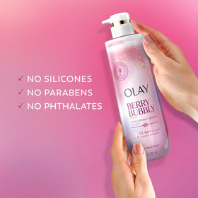 Olay bottle beside displayed niacinamide and hyaluronic acid