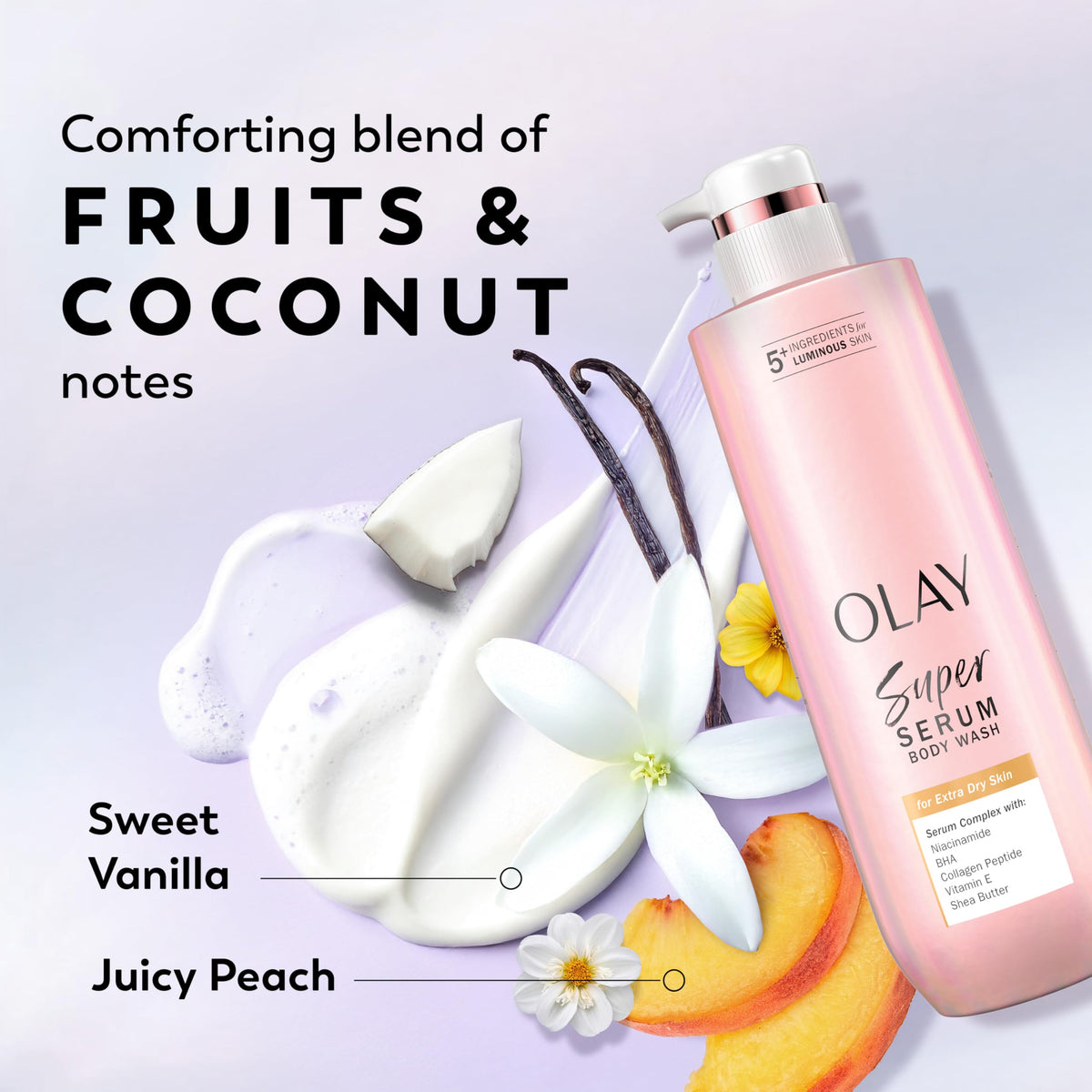 Olay close-up foam with shea butter for visible rich moisture and softness