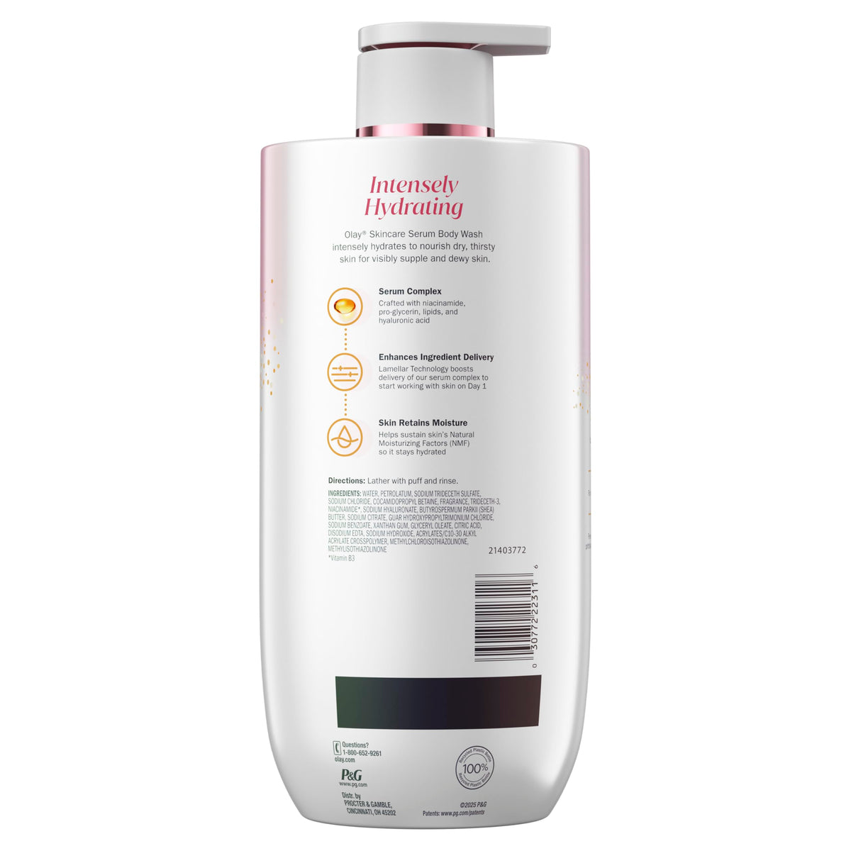 Droplet on skin emphasizing Olay hyaluronic hydration boost