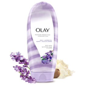 Olay bottle front view showing label and 18 fl oz size benefits