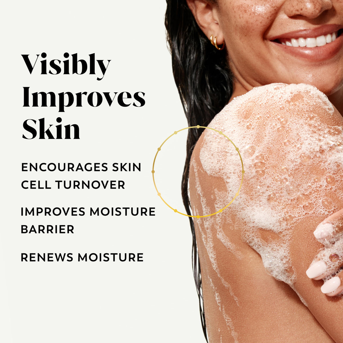 Olay pump close-up dispensing wash, easy-use and controlled amount benefit
