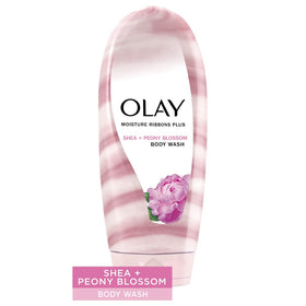 Olay bottle on bathroom shelf suggesting relaxing shower routine benefits