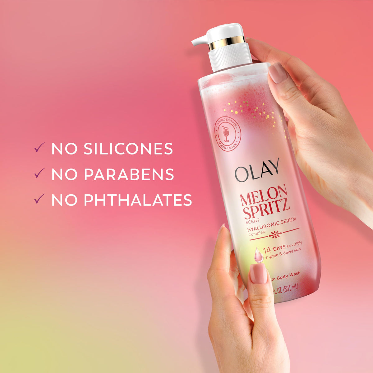 Olay bottle staged in bathroom conveying a fresh shower atmosphere