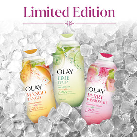 Olay bottle beside lotion suggesting complete care routine to lock moisture
