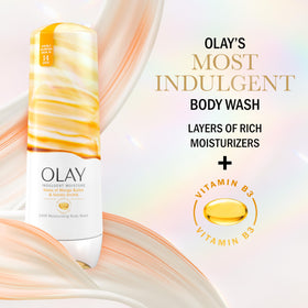 Olay bottle next to hand demonstrating 20 fl oz scale and convenient pump