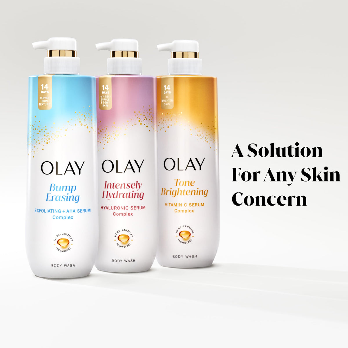 Olay bottle staged with towel showing everyday bathroom routine benefit