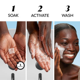 Olay cleansing melts foam activation in hands creating creamy micro-bubbles for gentle cleansing