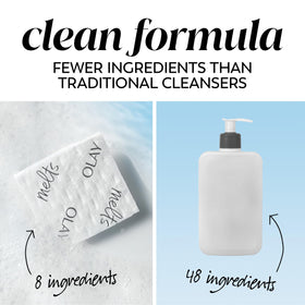 Olay cleansing melts ingredient label close-up showing seven-ingredient fragrance-free benefit