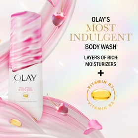 Olay close-up cream texture demonstrating rich lather and nourishment