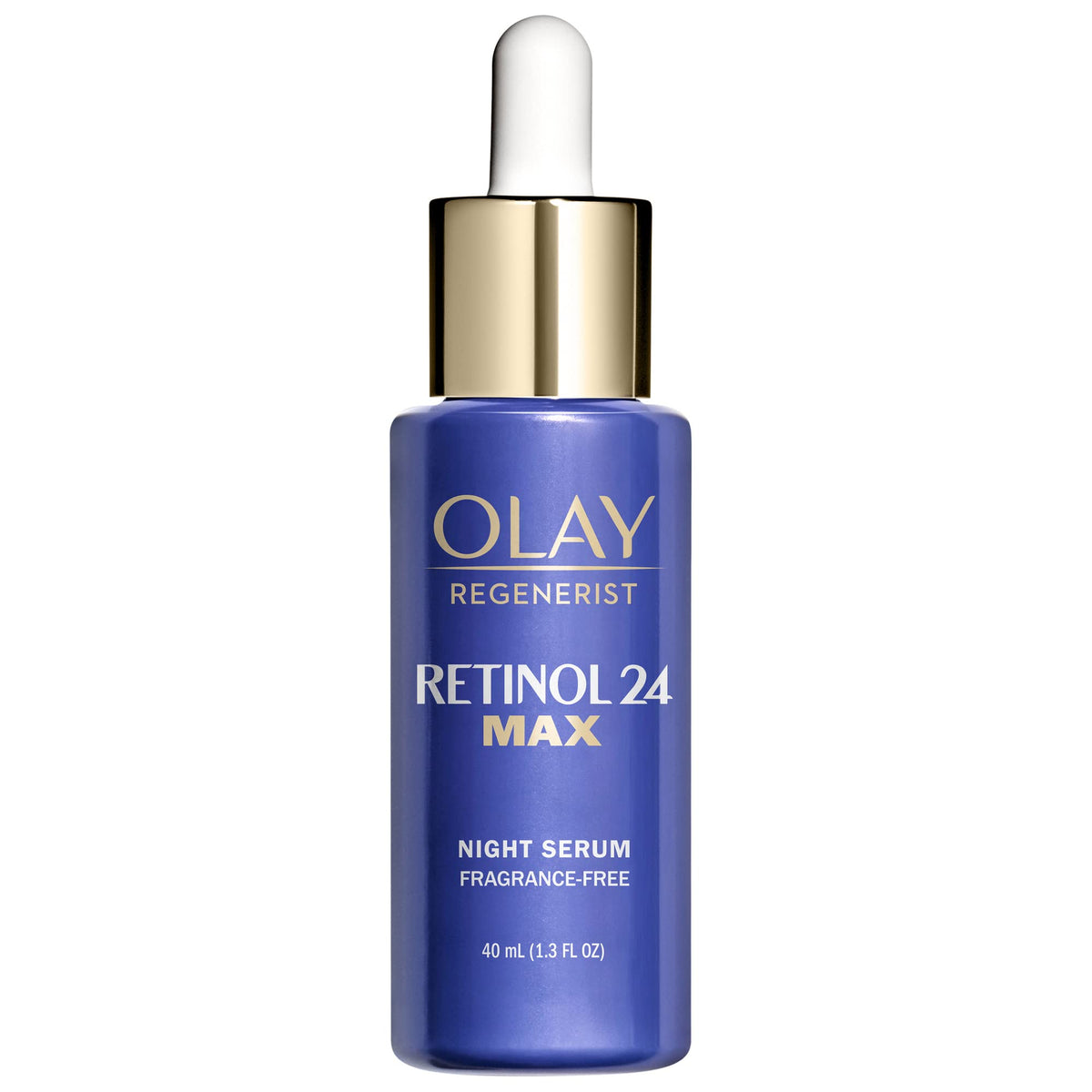 Olay pump close-up showing serum texture and quick absorption benefit