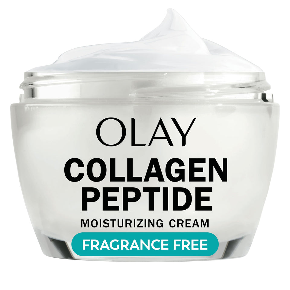 Olay Collagen Peptide front packaging showing jar and benefits