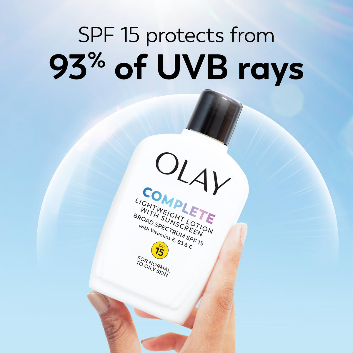 Olay held in hand for scale showing compact 6 oz tube