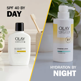 Olay Complete lotion spread on skin close-up showing smooth texture and nourishing benefit