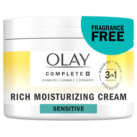 Olay jar front view showing label and clean design for everyday moisture