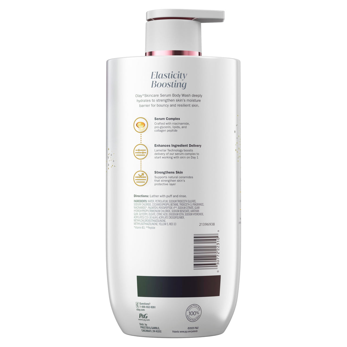 Olay body wash in a bathroom scene promoting a soothing shower experience