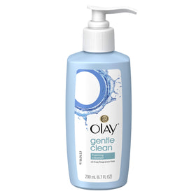 Olay facial cleanser sensitive pump and texture close-up showing creamy gel for mild removal