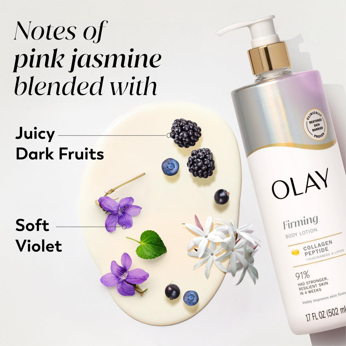 Olay applying lotion to arm demonstrating fast absorption and smooth finish