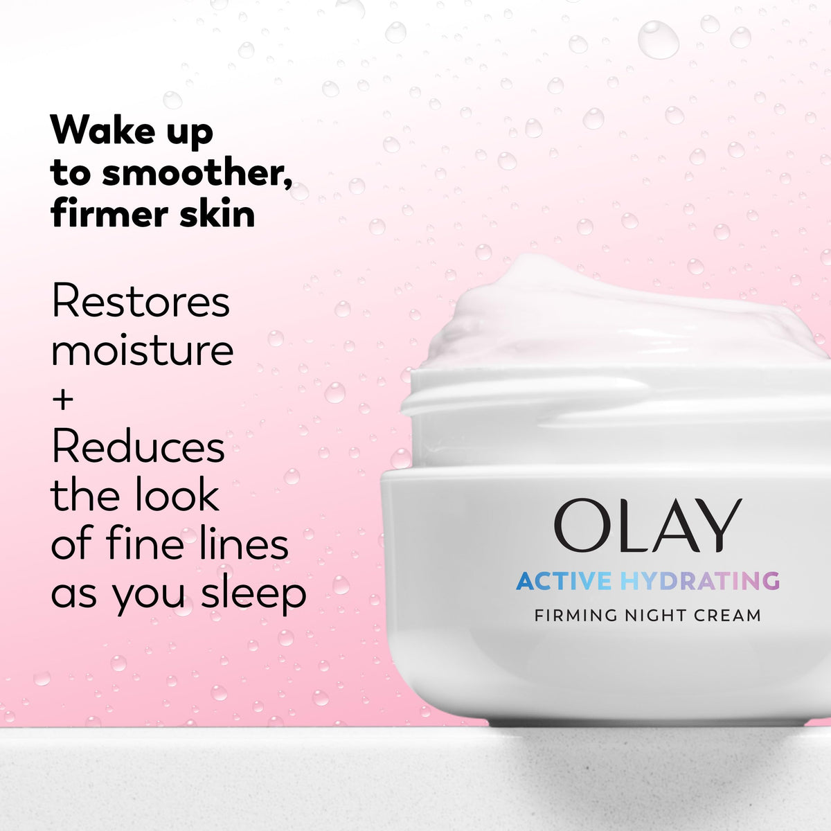 Close-up of Olay firming night cream cream highlighting smooth finish